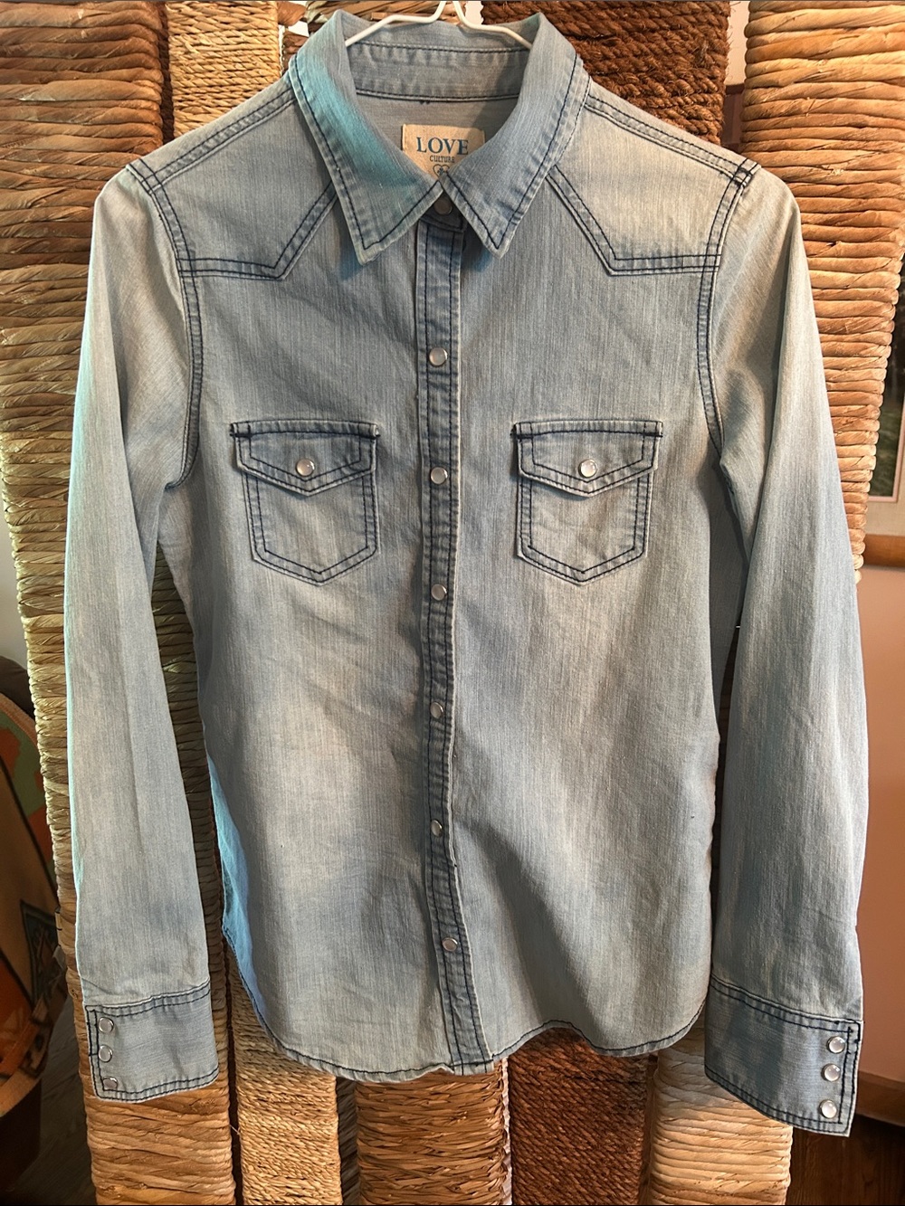LOVE Culture Light Wash Denim Western Shirt